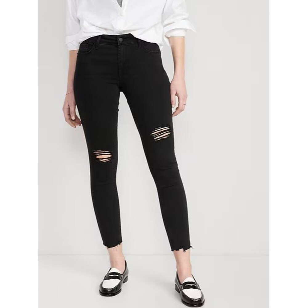 Old Navy Rockstar Super-Skinny Ankle Jeans Womens 10 Black Raw Hem NEW